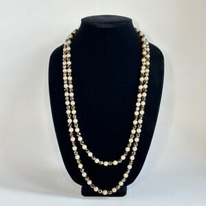 Vintage 90’s Joan Rivers Bronze And Pearl Bead Double Chains